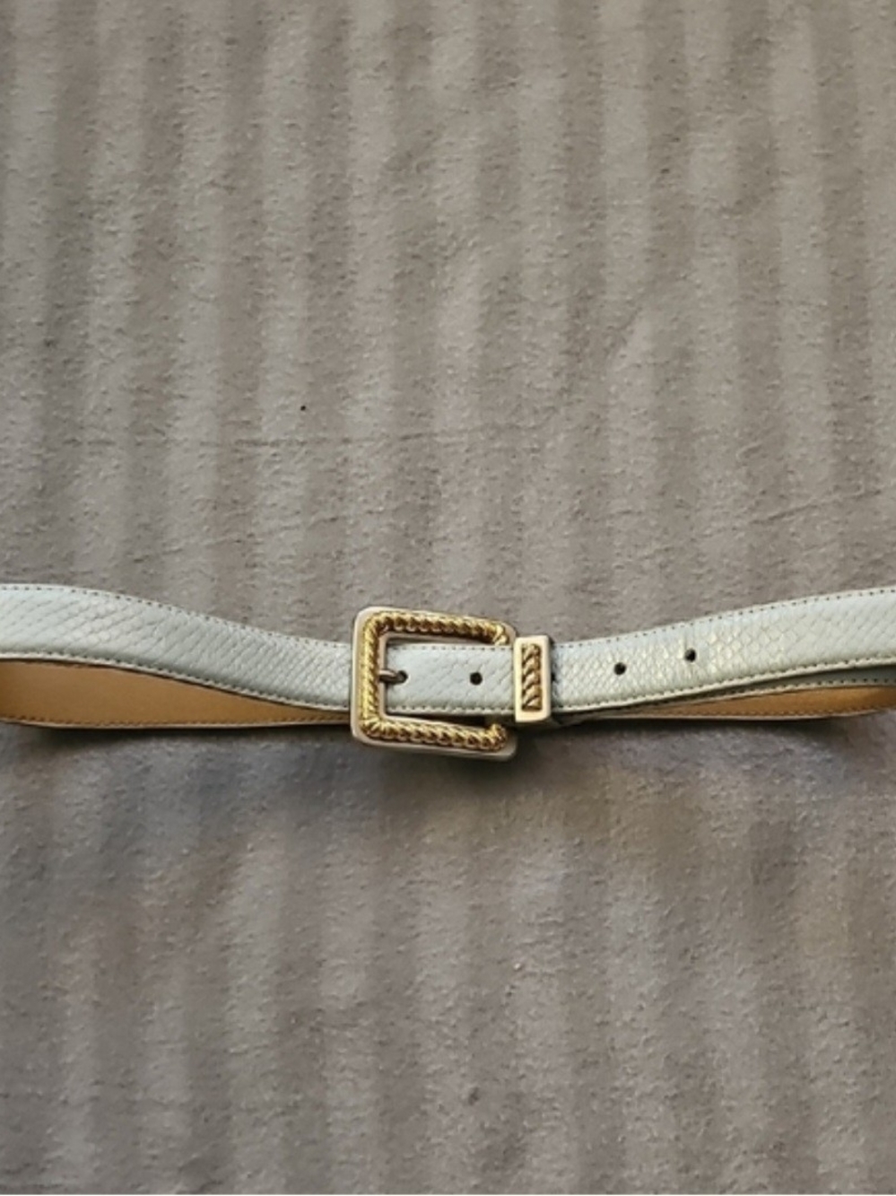 Women's White Leather Belt with Decorative Gold Buckle
